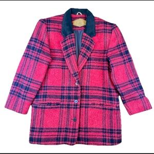 Woolrich Red & Black Plaid Wool Mohair Blazer Coat Women’s S USA Vintage